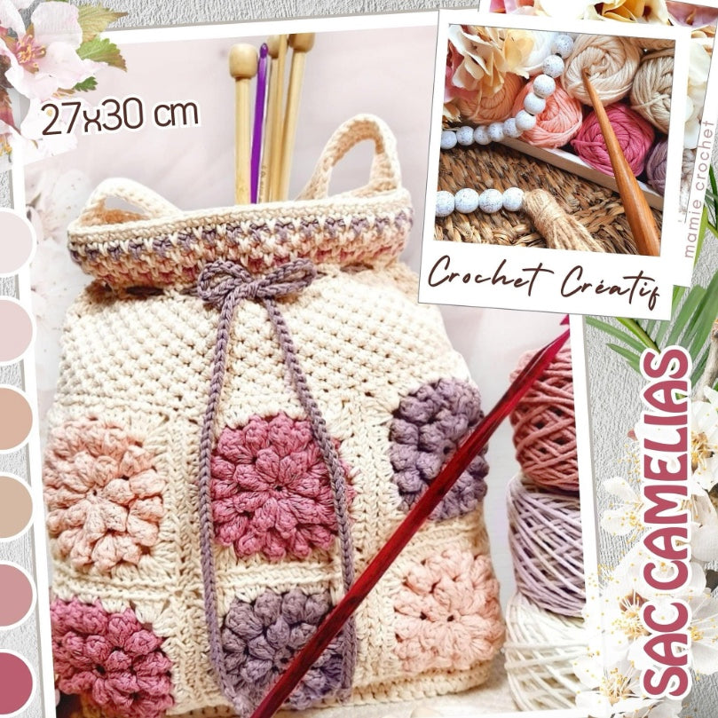 Sac fourre tout Camélias Mamie Crochet tuto pdf